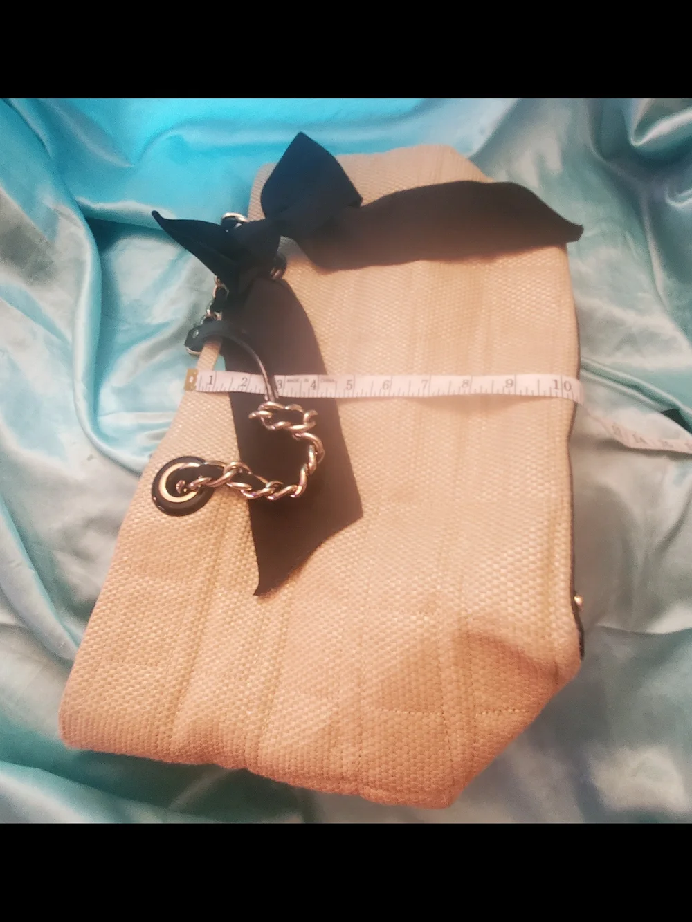 kate spade Neutral Woven Tote with Black Bow Accent